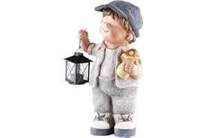 Royal Gardineer Magnesia Figuren: Handbemalte Deko-Figur Klein-Willy mit Laterne (Garten Deko, Gartenfigur mit Laterne, Gartenzwerge)