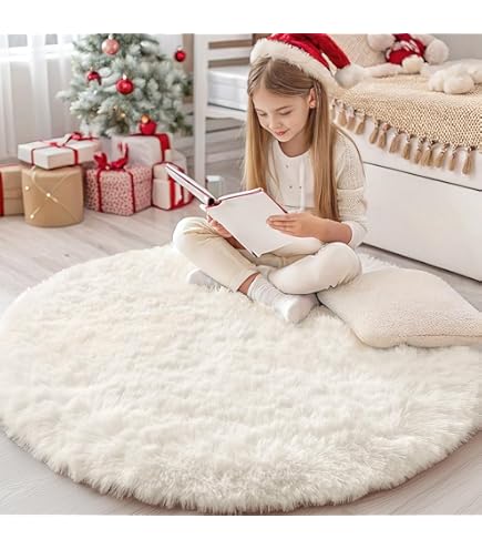 GHOUSE Slaapkamer shaggy pluche Rechthoekig tapijt,pluizig tapijt,kunstbont,Antislip achterkant,Wasbaar vloerkleed,Vlamvertragend tapijt voor woonkamer, slaapkamer,bank,mat,150x240cm,wit
