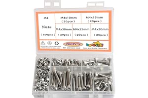 huruirui M4 Innensechskantschrauben - 304 Edelstahl Schrauben und Muttern Set - Rostfrei, Komplettes Sortiment an hochwertigen Muttern und Schrauben für alle Anwendungen - Robust 200pcs