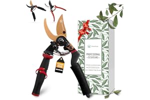 NickyPicky Secateurs Heavy Duty - Rotating Bypass Teflon-Coated, Pruning Secateurs, with SK5 Blade - Garden Clippers - Ergonomic Handle with EVA Sponge, Pruners, for Trimming & Shearing - Black