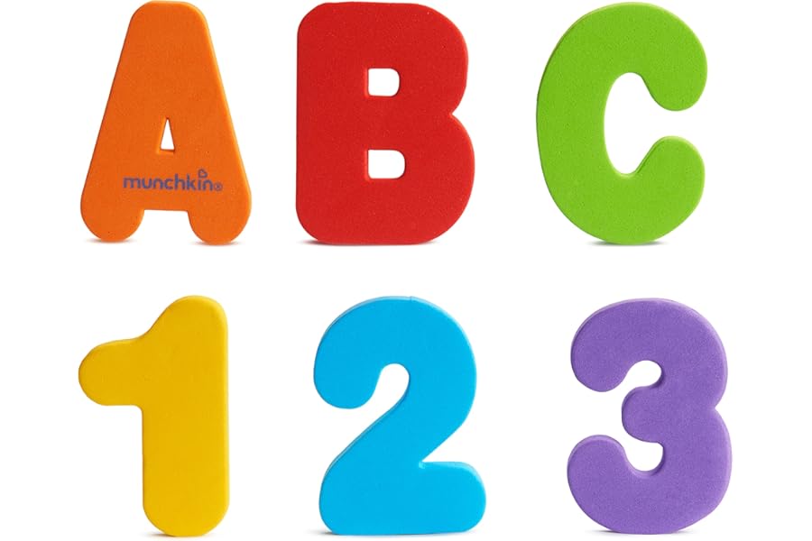 Munchkin Learn Baby Bath Foam Letters & Numbers | Mess-Free Baby Bath & Shower Toys | Sticks on Tiles & Porcelain | Creative Toddler Bath Toys