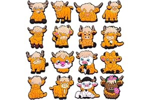 NHEMEYLP 16PCS Highland Cow Croc Charms, Cute Highland Cow Gifts for Women, Clog Decoration Farm Animal Waterproof DIY Shoe Decoration Party Birthday Gifts