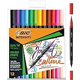 BIC Intensity Ke&ccedil;eli kalem seti, &ccedil;ift u&ccedil;lu fır&ccedil;a kalemi, boyama i&ccedil;in, 12 farklı renkte, fır&ccedil;a ve ince u&ccedil;lu