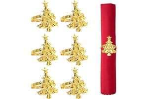 OTKARXUS Christmas Tree Napkin Rings, 6PCS Gold Napkin Buckles Set for Xmas Table Decorations