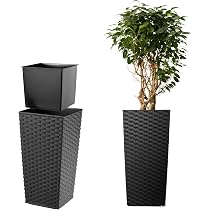 Pot De Fleur Haut KADAX 57.5cm - Jardinière Graphite Moderne - Intérieur Et Extérieur