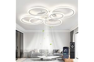‎MIIR Deckenventilator Mit Beleuchtung Und Fernbedienung,85W,6800LM Lampe Mit Ventilator,100cm Led Dimmbar Deckenleuchte Mit Ventilator,6-Gang,Timer Ceiling Fan with Light Für Schlafzimmer Wohnzimmer,Weiß