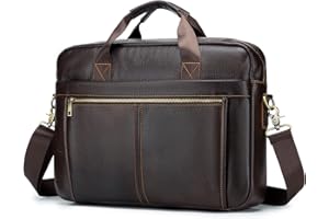 BAGZY Laptoptasche 15.6 Zoll Aktentasche Herren Umhängetasche Geschenk für Männer Handtasche Echtes Leder Business Tasche Notebook Bürotasche (Kaffee)