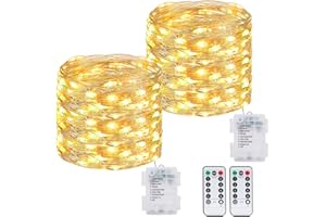 ‎KOLPOP kolpop 2 Stück Lichterkette Batterie, 12M 120 LED Lichterkette mit Fernbedienung und Timer, Wasserdicht 8 Modi Lichterketten Draht für Außen Innen Party Hochzeit Weihnachtsbaum Deko, Warmweiß