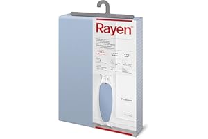 Rayen | Housse pour table à repasser Universelle | 4 épaisseurs : mousse, molleton, tissu 100 % coton et titane | Housse à revêement en titane | Gamme Premium | 130x47 cm | Bleu