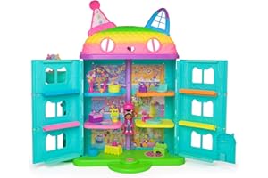 DREAMWORKS GABBY'S DOLLHOUSE Gabby's Dollhouse, la Casa delle Bambole di Gabby a Tema Festa, 15 Pezzi a Tema Arcobaleno, Personaggi e Mobili per la Casa delle Bambole con Effetti Sonori, Alta 60 cm, 3+ Anni