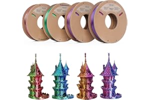 ERYONE Dual Color Silk PLA filament 1,75 mm, do drukarki 3D, PLA +/-0,03 mm, 4 x 250 g (1 kg)/opakowanie, niebieski/zielony, czerwony/niebieski, fioletowy/złoty