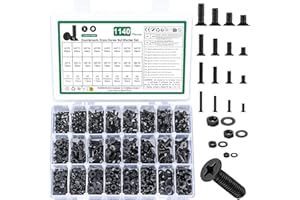 YOUYIDUN 1140 Pcs M3 M4 M5 M6 Screws Set, Countersunk Bolts and Nuts Set, Flat Head Machine Screw Nut and Bolt with Washers, Cross Head screws bolts and nuts Assortment Kit(M3 M4 M5 M6, Black)