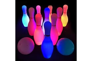 OceanWings Kids Light up Bowling Ball Toys Set,Bowling Pins Toy Game with 10 Pins & 2 Balls Fun Sports Games for Kids Toddler Indoor & Outdoor Boys Girls Children 3 4 5 6 Years