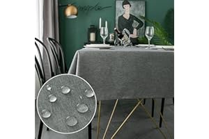 WELTRXE Nappe Rectangulaire Imperméable en Polyester 140x280cm, Nappe de Table Lavable Effect Lin pour Salle à Manger, Pique-Nique, Restaurant (Gris, 140x280cm)