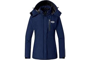 Wantdo Femme Veste de Ski Hiver Veste Imperméable Coupe-Vent Manteau d'hiver Chaud avec Capuche Amovible Veste Sport Randonnée Coupe-Vent