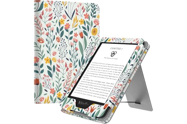 MoKo Étui Compatible avec 6" All-New Kindle (11ème Génération, 2024/2022 Release)/ Kindle (10th Gén, 2019)/Kindle (8th Gén, 2016), Coque de Protection avec Dragonne, Auto Réveil/Veille, Fleur