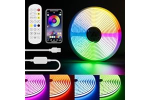 PAUTIX RGB Ruban LED COB 1,5 m avec contrôleur Bluetooth Smart APP USB 5V 816LEDs/M Bande lumineuse LED multicolore flexible pour chambre, bar, TV, cuisine, fête, décoration de bricolage
