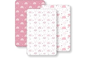 FIEMOL Next to Me Crib Sheets 85x51cm Fitted, 3 Pack Baby Cot Sheets, Ultra Soft & Silky Smooth Microfiber Bedside Crib Fitted Sheets Pink Rainbow
