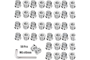 CRLYLC Lot de 50 écrous à visser M6 x 10 mm - Insert fileté en bois - Manchons à visser à six pans creux pour meubles en bois - Insert fileté - Écrous hexagonaux hexagonaux en acier galvanisé