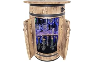 ‎WEECO weeco Holzbar Fass mit RGB LED Ablage zur Aufbewahrung von Alkohol, Dekoratives Barschrank mit Regalböden und Türen, Weinregal für Wohnzimmer oder Küche, 80x55x44 cm