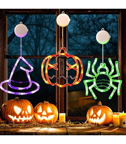 GZWY Halloween Fensterlichter – 4er Set Mit Kürbis, Geist, Fledermaus & Spinne, 8 Modi & Timer