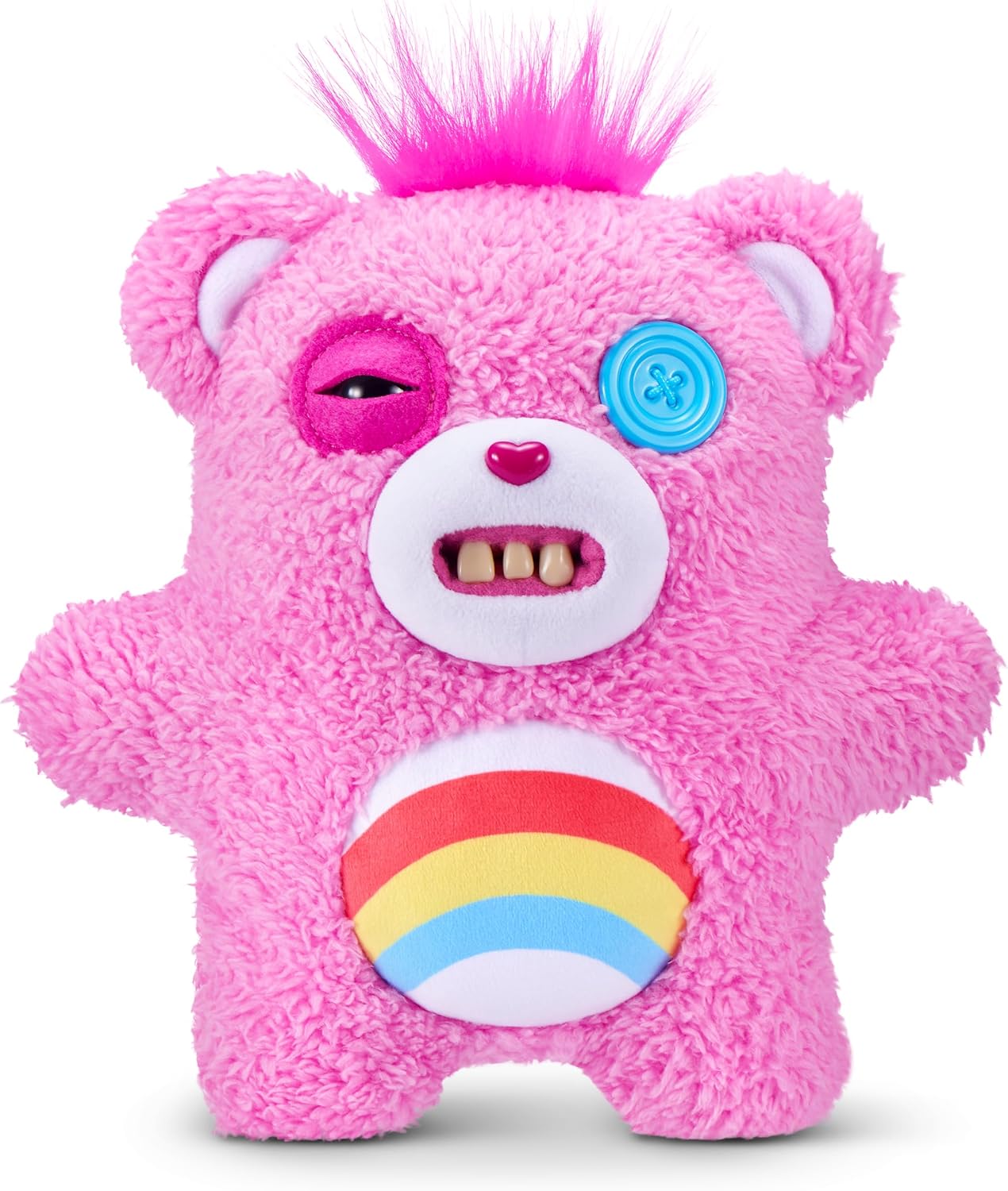 Fuggler Care Bears Peluche 9" (Cheer Bear) de ZURU – Monstruo Feo y Divertido con Dientes Humanos. Peluche Coleccionable para niños, Adolescentes, Adultos y Fans del Crossover.