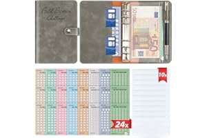 ‎WENMTHG Geld Sparen Challenge Buch mit 8 Sparchallenges (24er Set) - Budget Planner Deutsch Challenges - Spar Challenge für Budgetplaner - Finanzplaner Haushaltsbuch - Cash Stuffing - Budget Binder A6 Leder