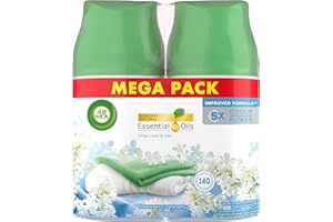 AIRWICK Air Wick Automatic Air Freshener Freshmatic Spray Twin Refills, Crisp Linen and Lilac, Pack 2 x 250ml, Natural Essential Oils, Last up to 140 Days, Air freshener