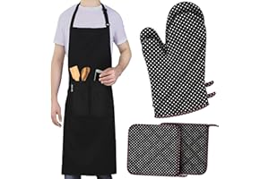 LEFUNDA® Grembiule da Cucina, Grembiule impermeabile con 3 Tasche, Grembiule da Barbecue, Regolabile con Nastri Lunghi, Per Uomo e Donna, Cucina, BBQ, Ristorante, Caffè