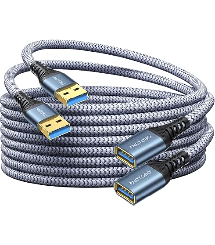 USB 3.0 Verlängerungskabel – 2m + 3m – Nylon-Mantel & Metall-Stecker – Für Drucker, Kamera & Mehr
