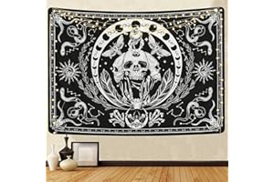 Yugarlibi Skull Tapestry Aesthetic Sun and Moon Phase Skeleton Wall Hanging Snakes Moths Tapestry Galaxy Wall Art Wall Cloth Decor For Bedroom Living Room Black and White 210x150cm