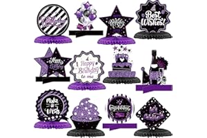 Clabby 12 Pieces Birthday Table Decorations Purple Honeycomb Centerpieces for Table Decor Cute Birthday Honeycomb Topper for Women Men Anniversary Theme Party Supplies Photo Props