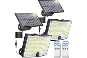 KagoLing Solar Lights Outdoor 202 LED Motion Sensor Lights IP65 Waterproof 120 Degree Beam Angle Solar Garden Lights 2 Pack with 5M Cable - 2 Pack