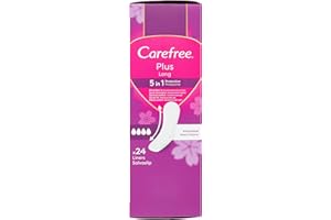 Carefree Salvaslip Plus Long sin perfume, salvaguitas para mujer extra largo con protección 5 en 1 para 8 h de sensación de seco, absorbentes sin perfume ultrafinos para uso diario, 24 compresas
