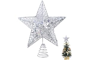 KEYIDO Mini estrella plateada para árbol de Navidad, estrella pequeña de metal para parte superior de árbol de Navidad, 12 cm de alto, 15 cm de ancho