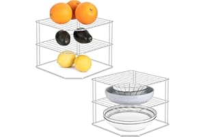 Lonian 3 Tier Counter and Cabinet Corner Shelf Organizer, 2-Pack Kitchen Countertop and Cabinet Organizer Rack, Metal Wire Pantry Organizer and Storage Shelf for Plates, Cups, Dishes