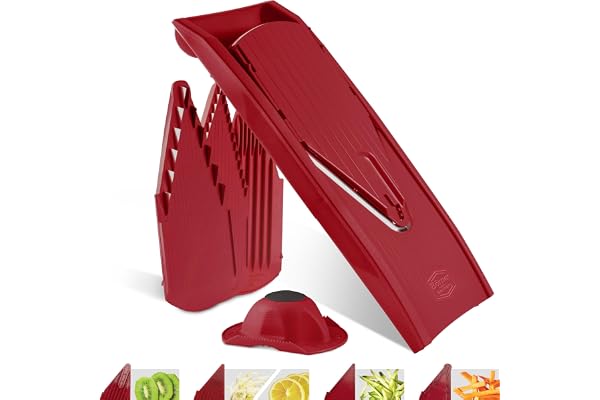 Börner Mandoline V1 ClassicLine (Starter Set) • Mandoline Réglable pour Légumes & Fruits • Avec 4 Inserts, Porte-fruits • Coupe-légumes pour tranches, lamelles & dés • Rouge