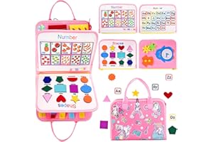 GYBOOM Busy Board Montessori Toys for Toddler，Quiet Book,Sensory Board for Learning Fine Motor Skills, Preschool Educational Toys for 1-6 Year Old Boys Girls Travel (Pink)