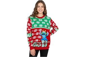 Disney Stitch Girls Knitted Christmas Jumper, Cosy Funny Xmas Sweater - Stitch Gifts for Girls