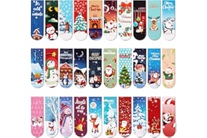 JSRQT 30 szt. świątecznych magnetycznych zakładek, bałwanek, magnetyczne znaczniki do książek, Święty Mikołaj, dla uczniów, nauczycieli, na Boże Narodzenie, 2 x 6 cm, 30 stylów