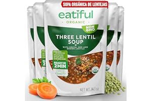 EATIFUL Sopa de Lentejas, Elaborada con Verduras Orgánicas, Sopa con Lentejas Verdes, Rojas y Marrones, Sin Conservantes ni Azúcares Añadidos, Sin Gluten, NO GMO, 400g (Paquete de 5)