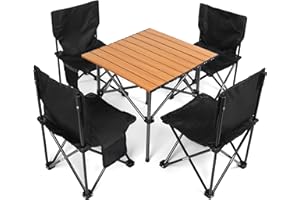 BELLE VOUS Ensemble de Chaises de Camping & Table Noir (5 Pièces) - Sièges Pliants Portables pour Usage Intérieur/Extérieur - Idéal pour Pique-Nique, Barbecue, Jardin & Voyage