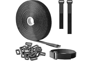 Trilancer Sangles Réutilisables en Scratch 5m x 2cm, Attaches de Câble Ajustables avec 25 Boucles, Sangle à Crochet Découpable à la Longueur, pour Gestion des Câbles et Rangement, Noire