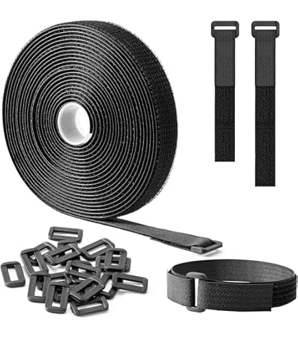 Hook And Loop Strap With 20 Buckles, Cinch Straps 1.5 Inch Wide Adjustable Nylon Fastening Cable Straps Reusable Magic Adhesive Securing Tightening Lashing Cable Ties Free Cutting For Organizer