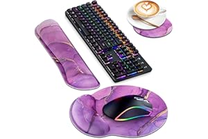 ‎ABETCABE Mousepad mit Handauflage, 3-en-1 Mauspad Handballenauflage Tastatur Handgelenkstützen und Untersetzer Set, mit ergonomischem erhöhten Memory Foam für einfaches Tippen und Schmerzlinderung