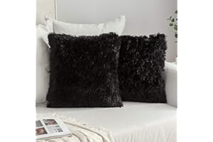 MIULEE 2er Set Kissenbezüge Künstlich Pelz Sofakissen Dekorative Dekokissen Kuschelkissen Plüschkissen Kuschelig Couchkissen Superweich Kissen Flauschig Kissenbezug für Sofa 50x50 cm Schwarz