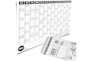 heaven+paper Agenda 2024 A1 da parete 2024 grande (+ 80 x 60 cm) piegata con 14 mesi calendario 2024 da parete in formato orizzontale con festività, vacanze scolastiche, settimane di calendario, made