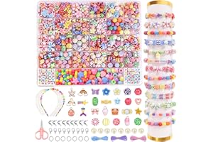 JOISHOP JOLCEEY 880PCS Children DIY Beads Set, Kids Friendship Headband Making Kit Colorful Alphabet DIY Pop Beads Girls Bracelet Jewellery Making Kits for Girls Kids
