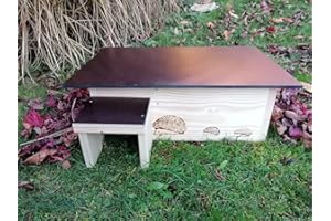 Woidwerk Manufaktur Hérisson à hérisson Igelhotel Hütte (IG8) Maison à hérissons laquée avec entrée labyrinthe et rabat à rats et ouverture de toit amovible pour un nettoyage plus facile