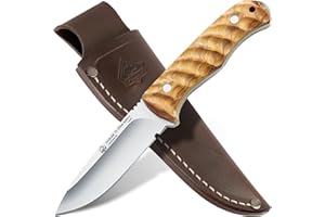 PUMA IP – Jagdmesser Ondular III Olive – Full Tang Messer mit Olivenholz-Griff – handgefertigt - robuste Klinge mit einer Länge von 102mm – Gesamtlänge 219mm – inkl. hochwertiger Sattellederscheide